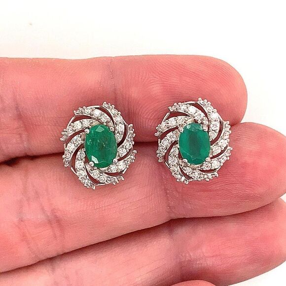 Diamond Emerald Earrings 14k W Gold 4.05 TCW Certified $6,950 018690 - Picture 3 of 13